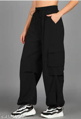 Polyester four-pocket trouser pant for women, solid color with Indian mehndi design, sizes S-XL